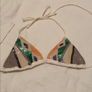 Sequin white Victoria’s Secret bikini top XS